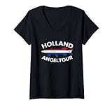 Damen Angeln in Holland Angeltour Hechtangeln Zubehör Hecht Angler T-Shirt mit V-Ausschnitt