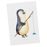 Mr. & Mrs. Panda Postkarte Pinguin Angler - Geschenk, Einladung, Fischer, Einladungskarten Geburtstag, Ansichtskarten, Tagesplan, Hobby, Angeln,