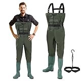 Izrielar Wathose Herren Anglerhose, 70 Denier Nylon, PVC Angelhose, wasserdichte Fischteichhose mit Gummistiefeln, Bund, Taschen und Haken, für Angeln, Bauernhöfe, Gärten