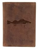 Greenburry Leder-Ausweismappe mit Fisch Motiv I Leder Dokumentenmappe für Angler Ledermappe - 16,5x1,5x12cm