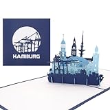 Pop Up Karte „Hamburg – Hamburger Hafen Panorama“ - 3D Grußkarte als Souvenir, Geburtstagskarte & Einladung zur Städtereise