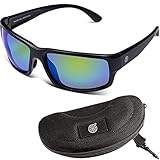 LMAB schwimmende Polbrille, Polarisationsbrille Angeln, Modell Iris, mit Etui und Tasche (Matte Black/Green Revo)