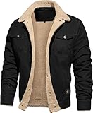 Maavoki Herren Winter Übergangsjacke Fleece Gefütterte Jacken Wintermantel Militärjacke TruckJacken Arbeitsjacke mit Taschen Schwarz XL