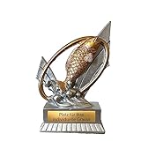 eberin · Angler Pokal · Fischer Preis · Angeln · Petri Heil · Resinfigur Fisch Silber mit Gold · Angelsport Pokal mit Wunschtext