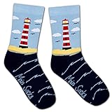 Moin Socks Leuchtturm Socke mit Strand und Wellen, Unisex Größe 41-46